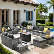 Conjunto de muebles de mimbre para patio exterior de 13 piezas XIZZI con mesa de fuego