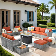 Conjunto de muebles de mimbre para patio exterior de 13 piezas XIZZI con mesa de fuego