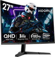 Monitor Gaming KOORUI de 27 pulgadas, pantalla QHD 2560x1440, 180 Hz, pantalla curva, Adaptive-Sync, VESA 100x100 mm, 2xHDMI 2.0 y 1xDisplayPort 1.4