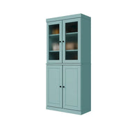 Alacena de madera maciza 100% con puertas de vidrio esmerilado, puertas sólidas, 2 cajones y estantes ajustables