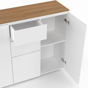 IDMarket - Aparador 100 cm Toby 3 puertas 2 cajones blanco y tablero madera