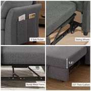 Sofá cama extraíble 3 en 1 de 51 pulgadas, sofá biplaza convertible con respaldo reclinable ajustable, sofá tapizado en chenilla, bolsillo lateral