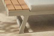 Riess Ambiente - Salón de jardín modular ajustable Miami - 230 cm - Champán greige - WPC aluminio - Sofá de jardín tumbona con estante