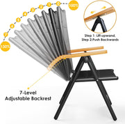 LIFERUN Silla de jardín con respaldo alto plegable, juego de 6 sillas de balcón de aluminio, reposabrazos de WPC, con respaldo y asiento acolchados, ajustable en 7 posiciones, hasta 120 kg, silla de comedor para exteriores, negro, 6 unidades