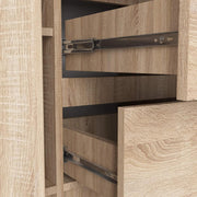 Cómoda AKORD K100 con 3 cajones, armario con 2 puertas y 4 estantes, para salón o dormitorio, moderna, tablero laminado de 16 mm, A101xH76xP35 cm, color roble Sonoma y roble Sonoma