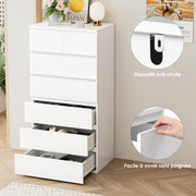 Cómoda FOREHILL de 7 cajones, cómoda para dormitorio de adulto, sinfonier alto, cómoda de almacenamiento blanca, armario con cajones para salón y pasillo, de madera, 60x40x119cm