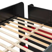 Cama alta de tamaño completo Luxystar con escritorio ajustable iluminado, armario abierto y estantería