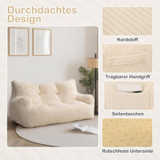 Puf Pamapic, puf para adultos con relleno, sillón doble tipo lounge con asa portátil, puf ergonómico moderno, silla tipo puf para interiores para salón, dormitorio, sala de juegos, beige
