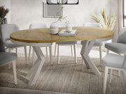WFL GROUP Mesa de comedor redonda extensible estilo loft - Mesa industrial con patas de metal color cachemira gris beige - Mesa ahorradora de espacio para salón - Roble Lancelot - 100 a 180 cm