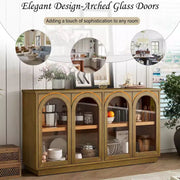 Aparador grande de 4 puertas con puertas de vidrio, gabinete arqueado con estantes ajustables para cocina