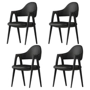 Silla de comedor con reposabrazos de cuero moderna curvada de respaldo abierto