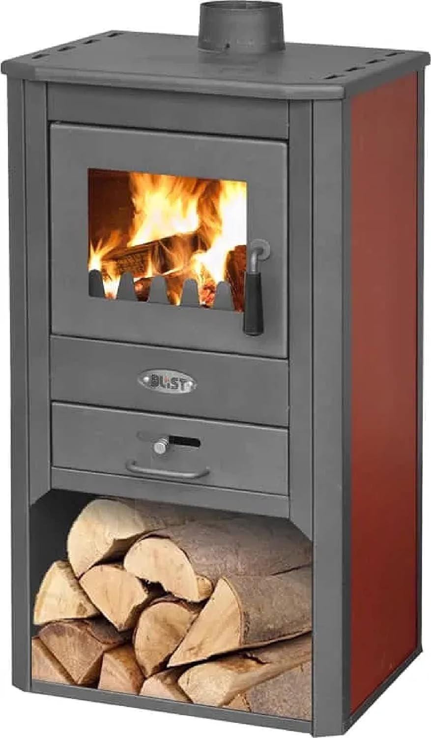 Blist - Estufa de leña 9 kW color Burdeos