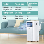 Aire acondicionado portátil Comfee MPPH-09CRN7, 9000 BTU 2,6kW, refrigeración, ventilación y deshumidificación, para habitaciones de hasta 88m³ (33㎡), aire acondicionado portátil con tubo de escape