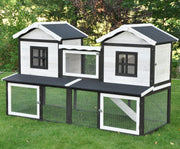 nanook Premium Conejera Jaula para animales pequeños XXL, grande, apropiada para la especie, con recinto al aire libre, ideal para exteriores, 197 x 85 x 112 cm - marrón y blanco - 2 niveles