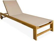 sweeek - Lote de 2 tumbonas de madera de acacia y textileno beige. Multiposiciones con ruedas