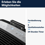 De'Longhi Pinguino - Aire acondicionado portátil, para habitaciones de hasta 29 m², con deshumidificador y ventilador, 9800 BTU, funcionamiento silencioso, mando a distancia, temporizador 24h, clase de eficiencia energética A (PACEM90)