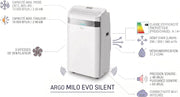 ARGO - Aire acondicionado portátil Milo Evo Silent – 13.000 BTU/h frío 10.000 BTU/h calor – Conexión Wi-Fi – Clase de eficiencia energética A/A+ – 80,4 x 42,3 x 34,8 cm – arg-milosient