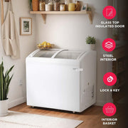 Congelador horizontal convertible Frigidaire, vitrina con tapa de cristal, 6.5 pies cúbicos, ruedas giratorias, temperatura ajustable