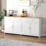 Aparador Ymkua, buffet, cómoda para salón y comedor, armario de almacenamiento con 4 puertas y 3 cajones, armario de salón moderno, 160x37x75 cm, madera y blanco
