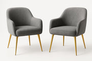 Juego de 2 sillones de tela gris con patas de metal dorado