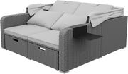 Muebles de jardín de ratán sintético para 2 personas, sofá de jardín, sofá lounge, toldo extraíble, ratán sintético y espuma, gris