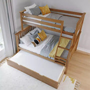 Litera de madera maciza Max & Lily, individual sobre matrimonial con nido de almacenamiento y escalera para niños