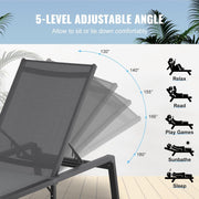 VEVOR Tumbona plegable, 182x60x88cm Sillas de playa de aluminio con 5 posiciones ajustables, tumbona de playa, sillas de descanso, tumbona de jardín, tumbona de relax, tumbona para terraza, playa, piscina, gris oscuro, 2 unidades