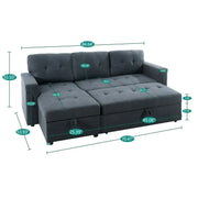 Sofá seccional reversible convertible con cama extraíble, chaise longue con almacenamiento oculto y patas duraderas