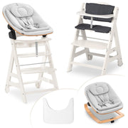 Hauck Trona Beta+ Newborn Set Eco Bouncer - Trona de madera evolutiva para bebés desde el nacimiento, incluye accesorio para recién nacidos, cojín de asiento y bandeja - Gris oscuro