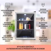 Mininevera Klarstein con puerta de cristal para habitaciones, refrigerador de bebidas con estantes ajustables, pequeño de 80 litros, frigorífico silencioso para interiores/exteriores