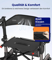 Andador plegable y ligero VOCIC con asiento, ruedas de caucho macizo, ajustable en altura, aluminio, gris, para exteriores