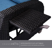 Chaise longue reclinable de patio con posición ajustable, mesa plegable y cojín para jardín, patio, terraza, exteriores – Cojín azul pavo real y mimbre marrón