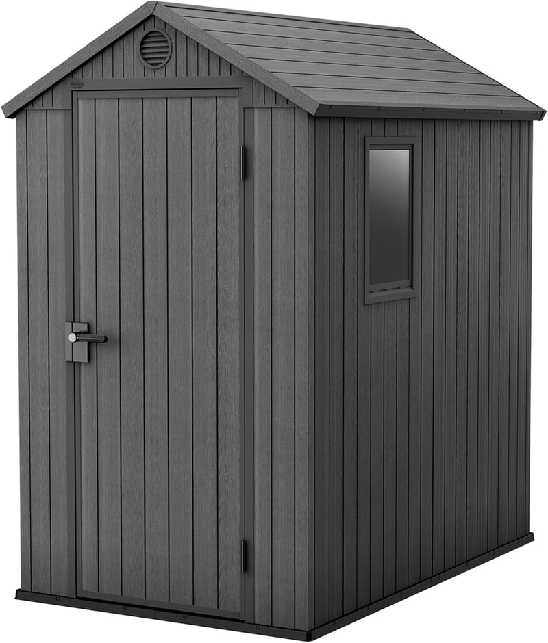 Caseta de jardín Keter Darwin 4x6, gris, dimensiones exteriores 184,5x125,8x205 cm, sin mantenimiento, resistente a la intemperie, impermeable, con suelo incluido