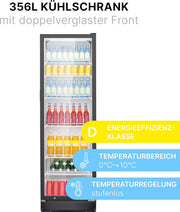 Refrigerador Bomann® con puerta de cristal | Nevera para bebidas con cerradura | 6 estantes de altura ajustable | 30 kg por estante | 347 litros | Refrigerador grande | Enfriador de botellas con luz LED | KSG 7351 negro