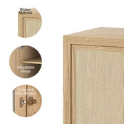 Armario de almacenamiento decorativo de 62 pulgadas, color negro, de mimbre y madera con 12 estantes