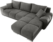 Sofá esquinero Stella Trading ANTON con función cama, tapizado en tela Uran Stone - Sofá esquinero moderno en forma de L con arcón y pespunte decorativo - 289 x 85 x 189 cm (ancho/alto/fondo)