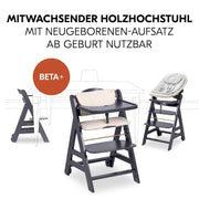 Hauck Trona Beta+ Newborn Set Eco Bouncer - Trona de madera evolutiva para bebés desde el nacimiento, incluye accesorio para recién nacidos, cojín de asiento y bandeja - Gris oscuro