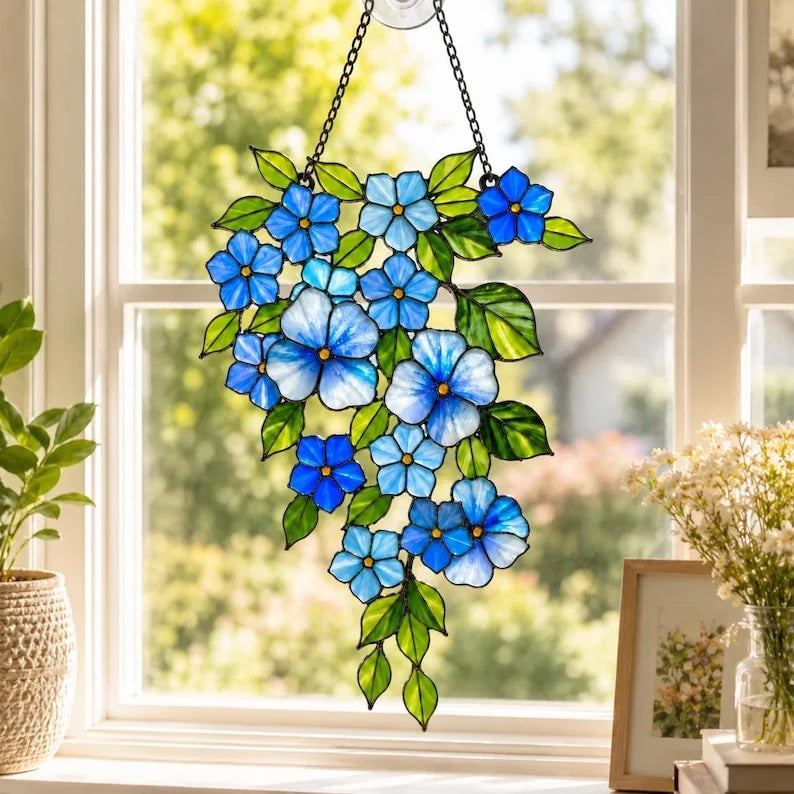 Atrapasueños de nomeolvides azul de acrílico impreso, decoración para ventanas, decoración para jardín