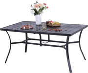 PHI VILLA Mesa de jardín con orificio para sombrilla para 6 personas, mesa de terraza para exterior, mesa de metal, muebles de jardín de 150 x 90 cm, mesa de jardín, mesa de terraza, resistente a la intemperie, negro