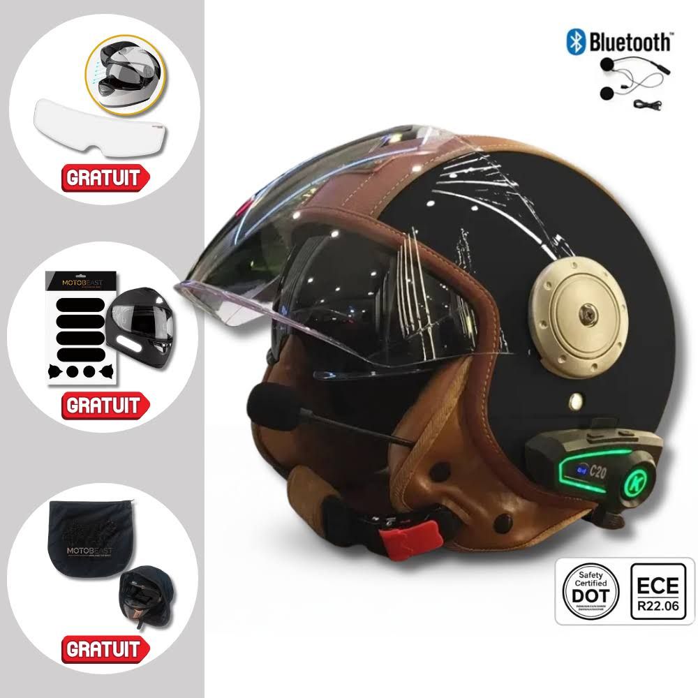 Casco de moto retro vintage con Bluetooth integrado | Intercomunicador de 4ª generación