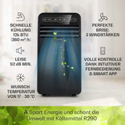 Aire acondicionado portátil Klarstein con manguera de escape, unidad 4 en 1 con ventilador, deshumidificador y modo nocturno, aire acondicionado pequeño y portátil para el hogar y la oficina, bajo consumo, 9000 BTU