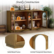 Aparador grande de 4 puertas con puertas de vidrio, gabinete arqueado con estantes ajustables para cocina