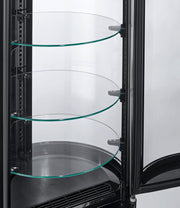Vitrina refrigerada METRO Professional GRV1100, para hostelería, acero inoxidable/vidrio, 100 L, refrigeración por aire forzado, 490 W, indicador de temperatura,  descongelación automática, redonda, plateada, clase climática 6