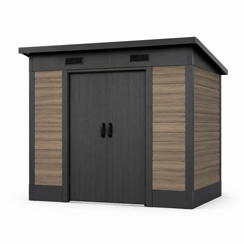 Caseta de jardín de polietileno y compuesto de madera 200x150x210 cm gris/efecto madera