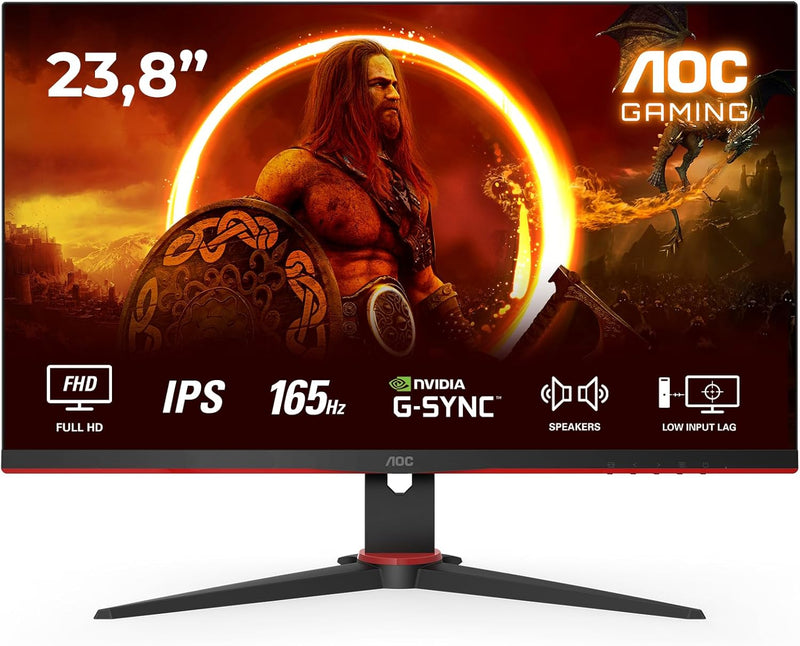 AOC - Monitor Gaming 24G2SPAE - Pantalla FHD 24" 165 Hz, 1 ms MPRT, FreeSync, G-Sync Compatible, Altavoz (1920 x 1080, VGA, HDMI, DisplayPort) Negro/Rojo