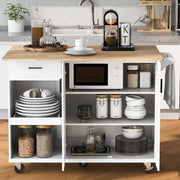 Isla de cocina con encimera plegable, carrito de almacenamiento para cocina con estante extraíble, toallero y cajón, ruedas giratorias