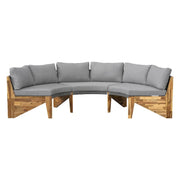 Set de sofá seccional redondo de madera de acacia para exteriores con mesa de centro, 12 plazas