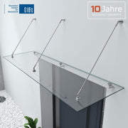 doporro Marquesina de cristal laminado de seguridad (VSG) con lámina SGP VDG02K, medidas: 90x250 cm, 3 barras de sujeción de acero inoxidable, marquesina transparente para puerta de entrada, protección contra la lluvia