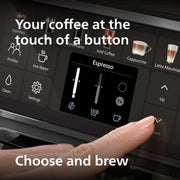 Cafetera espresso premium, 12 cafés fríos/calientes, sistema LatteGo, molinillo cerámico, cromo negro