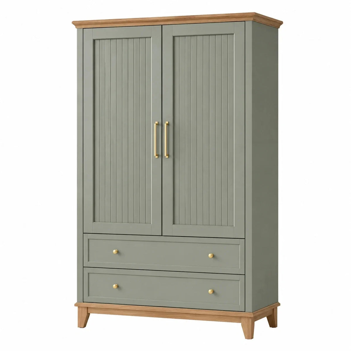 Armario con 2 puertas y 2 cajones de MDF y chapa de roble, verde